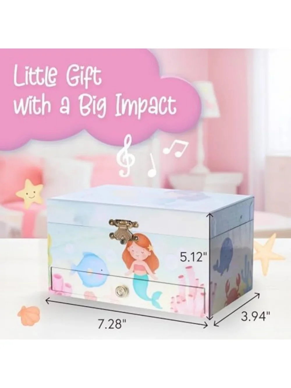 Mermaid Musical Jewelry Box for Kids - Classic Melody, Storage Organizer, 2